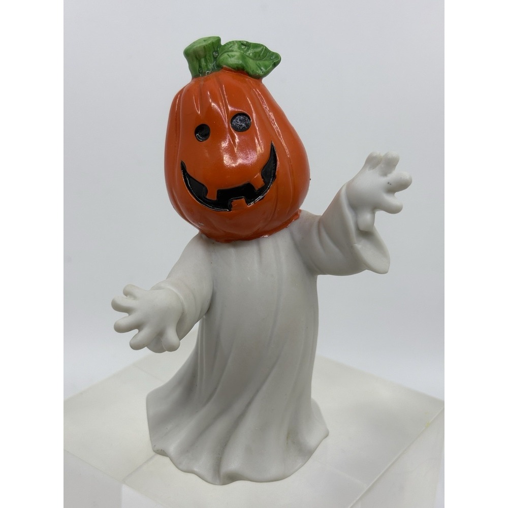 Vtg Ghost Figurine Teeth Orange Pumpkin Head Arms Out Ceramic Made Taiwan